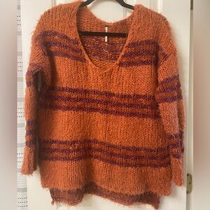 Free People V-Neck Linus Fuzzy Striped Pullover Sweater Size Small